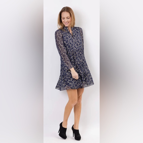 Sail to Sable - Navy Metallic Long Sleeve Tunic Dress - Picture 2 of 5